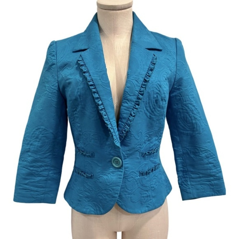 Beth Bowley Bright Blue Blazer with Ruffle Trim